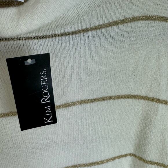 Kim Rogers NWT Cream Gold Striped Shimmer Mock Neck Pullover Sweater Size PS - Picture 4 of 6